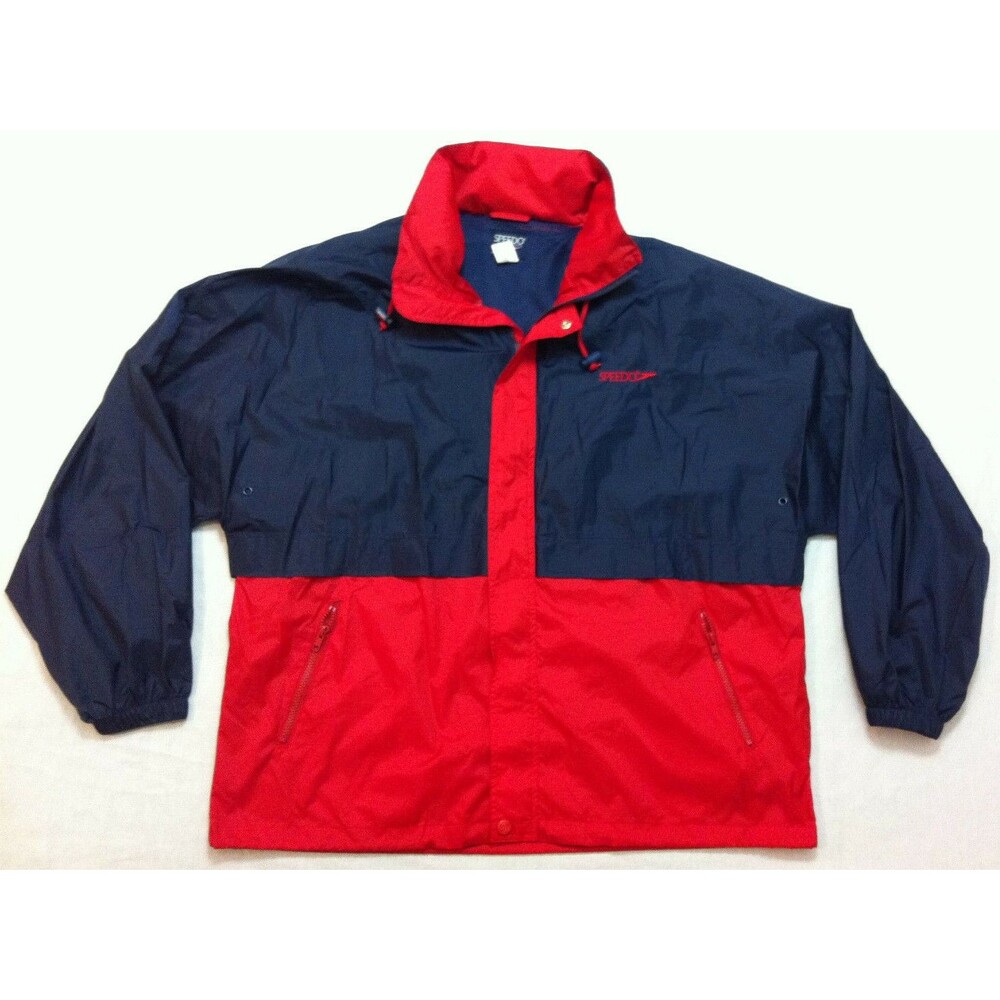 SPEEDO MENS NYLON PACKABLE HOODED WINDBREAKER JACKET SIZE L